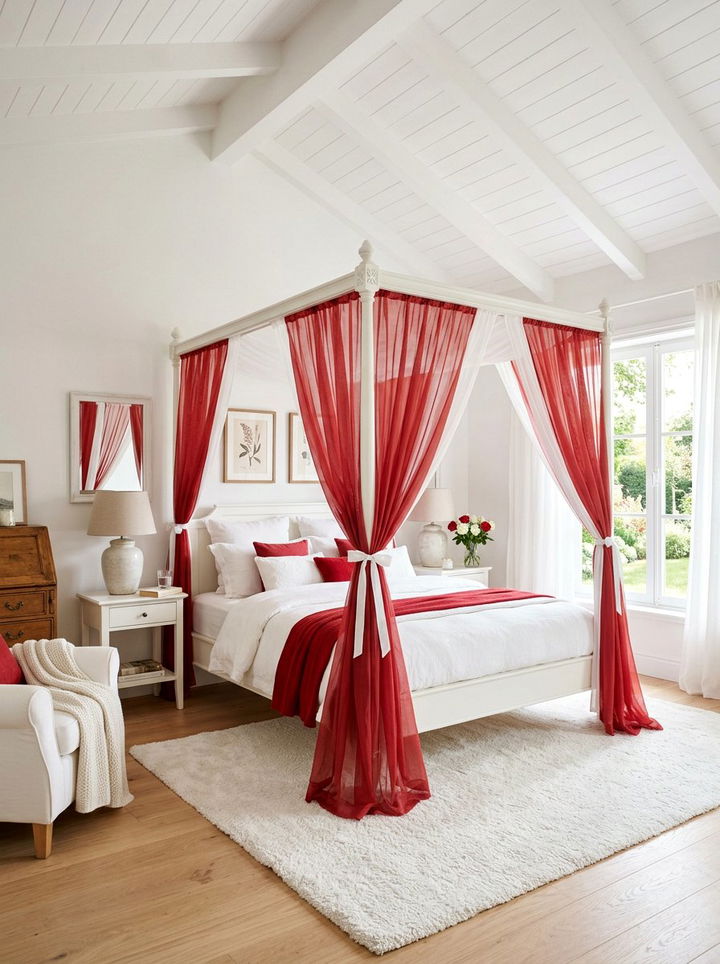 Red White Canopy Bed Bedroom - 30 red and white bedroom ideas