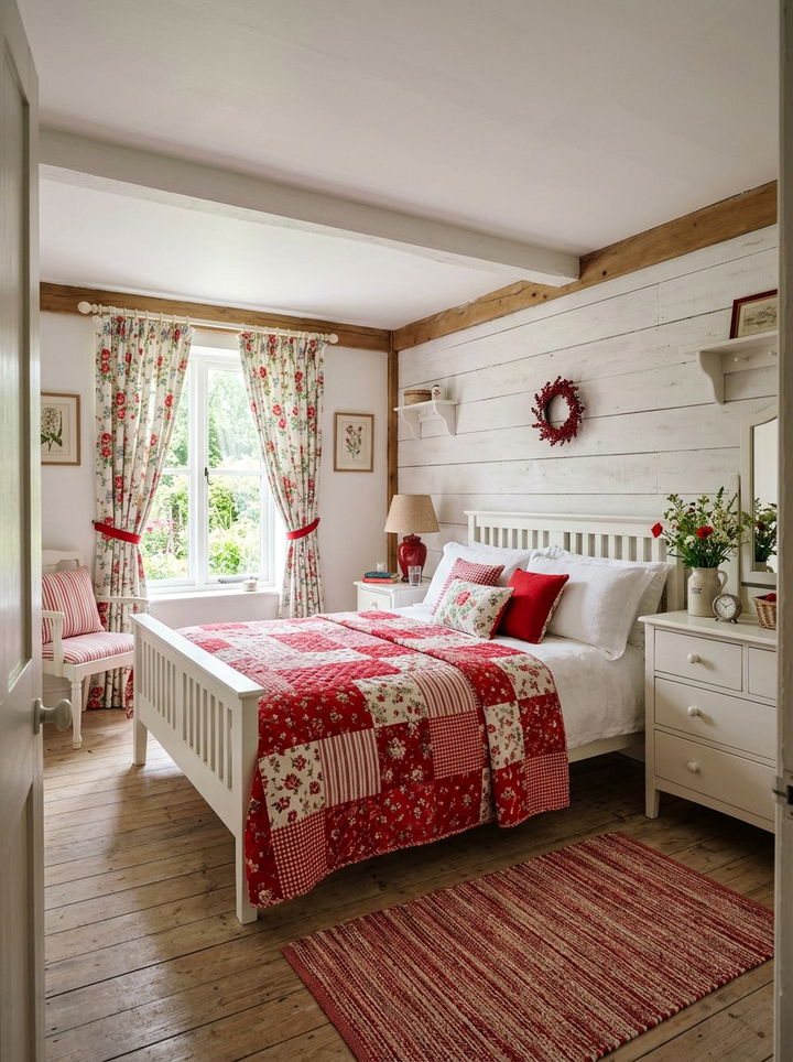 Red White Cottage Style - 30 red and white bedroom color combo