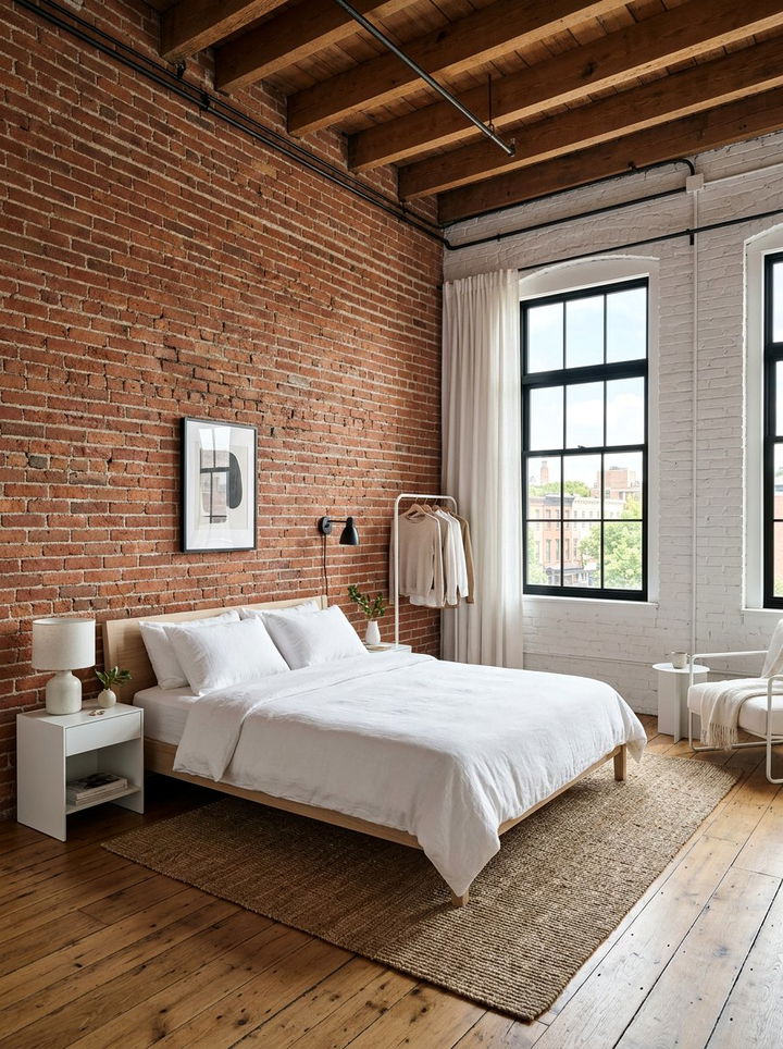 Red White Exposed Brick - 30 red and white bedroom color combo