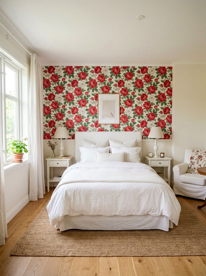 Red White Floral Print Bedroom - 30 red and white bedroom ideas