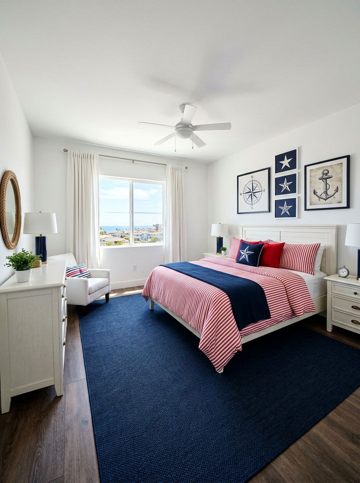 Red White Navy Theme - 30 red and white bedroom color combo