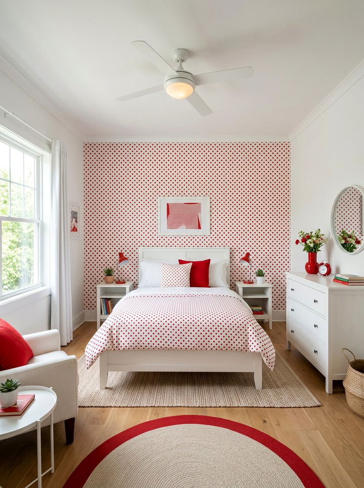 Red White Polka Dots - 30 red and white bedroom color combo