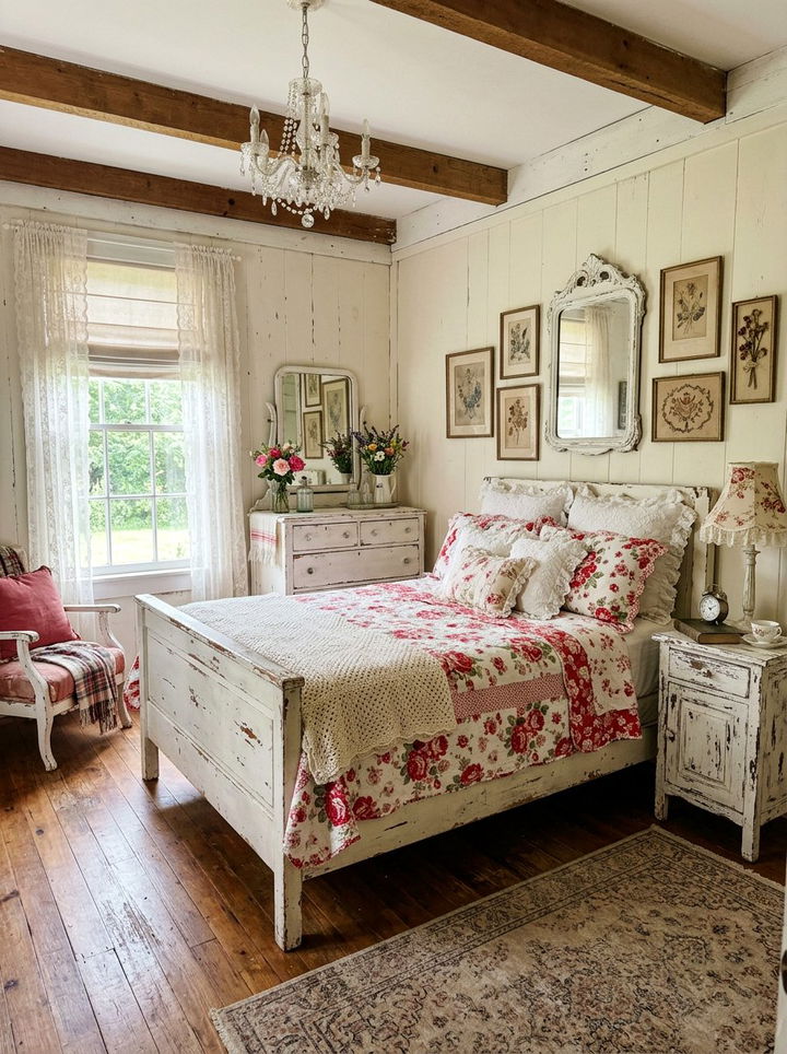 Red White Shabby Chic Bedroom - 30 red and white bedroom ideas