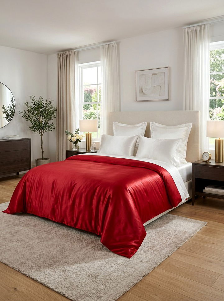 Red White Silk Bedding - 30 red and white bedroom color combo