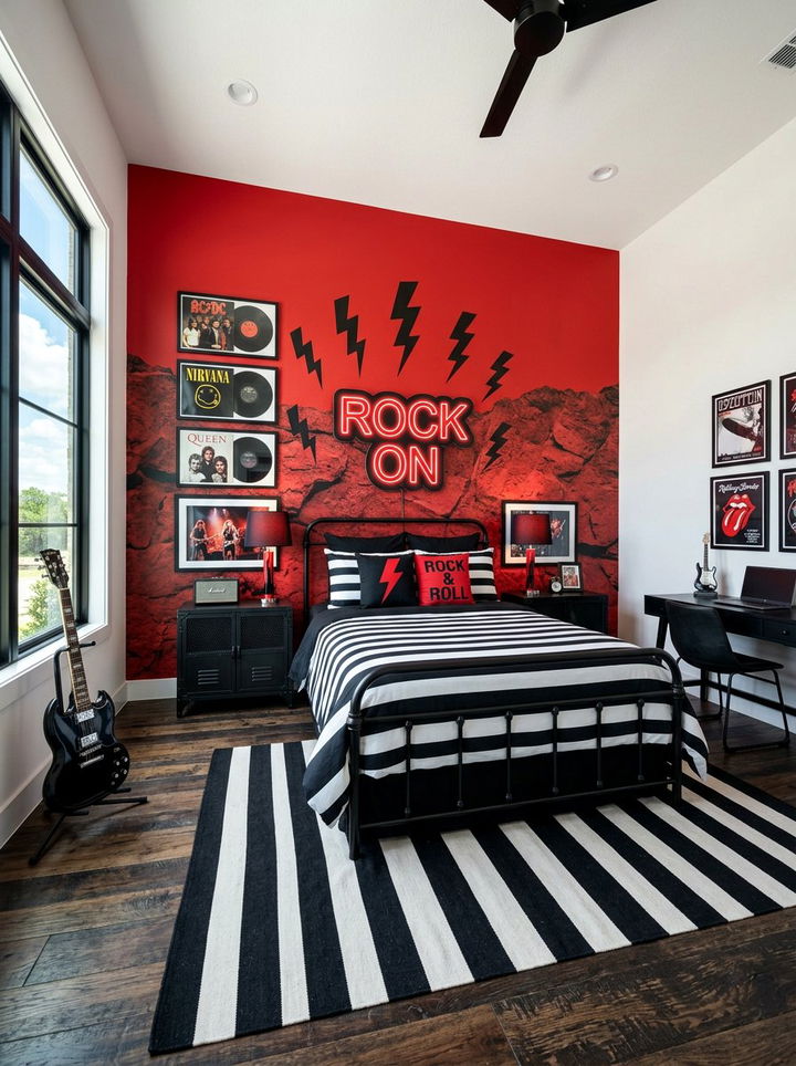 Red and Black Rock Bedroom - 30 rock and roll bedroom ideas