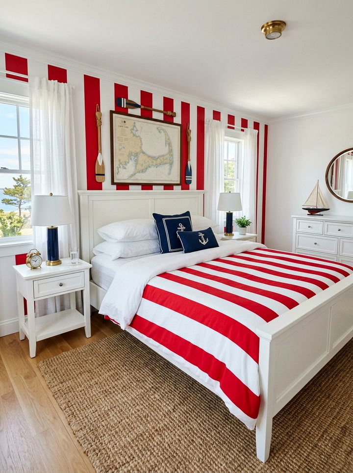 Red and white striped bedding - 30 bedroom striped bedding ideas