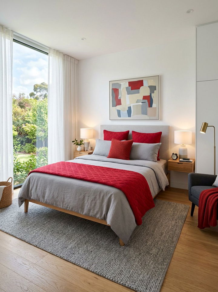 Red quilted accent - 30 quilted bedroom ideas