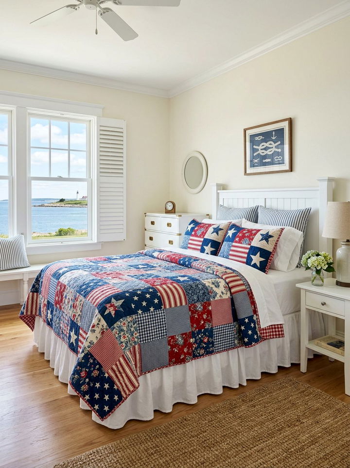 Red white and blue patchwork - 30 patchwork bedroom ideas