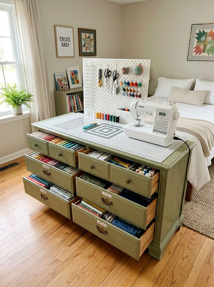 Repurposed Dresser Craft Station - 30 bedroom craft corner ideas