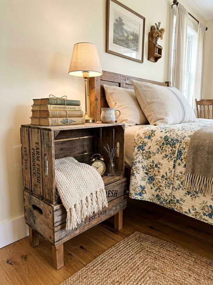 Repurposed Wood Crate - 30 bedroom nightstand ideas