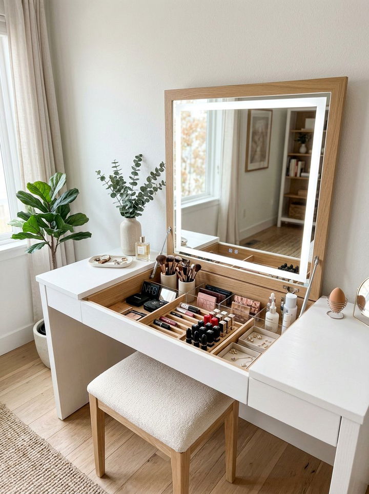 Retractable Mirror Vanity - 30 bedroom vanities