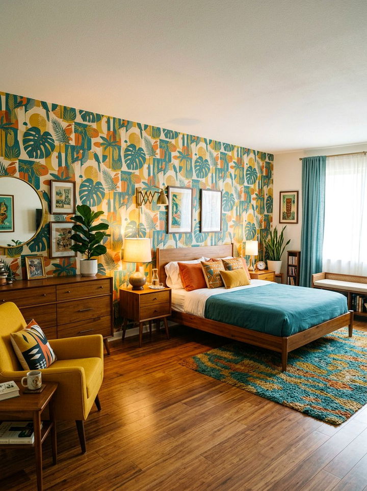 Retro 1950s Tropical Pattern - 30 bedroom tropical wallpapers