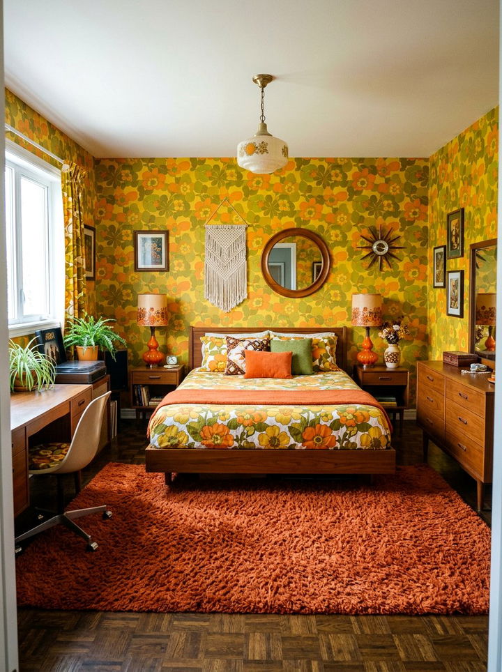 Retro 70s Floral Pattern - 30 floral themed bedroom ideas