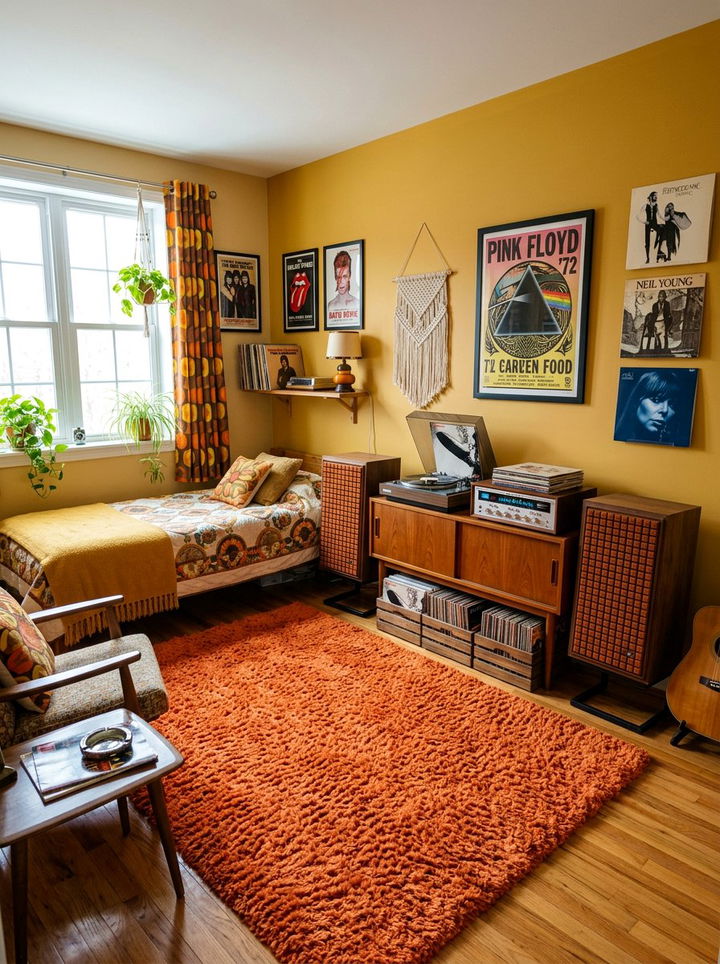 Retro 70s Music Bedroom - 30 music themed bedroom ideas