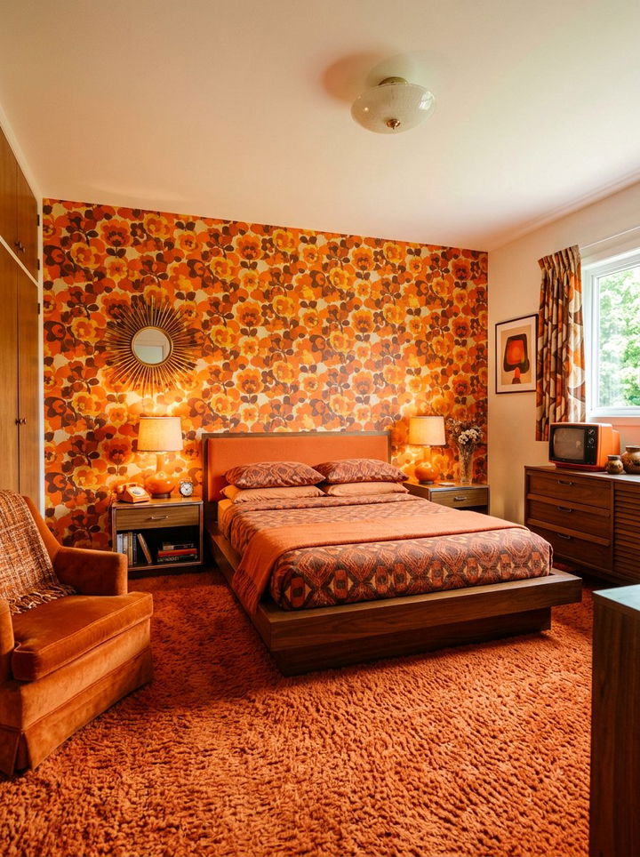Retro 70s Orange Bedroom - 30 orange bedroom ideas