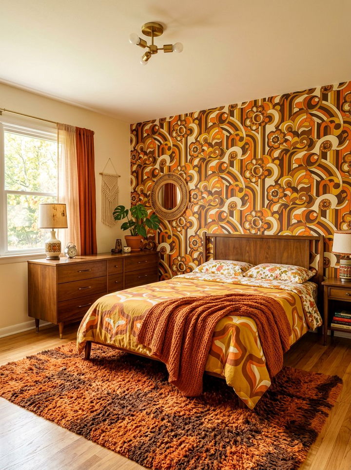 Retro 70s Wallpaper - 30 bedroom accent wall wallpapers