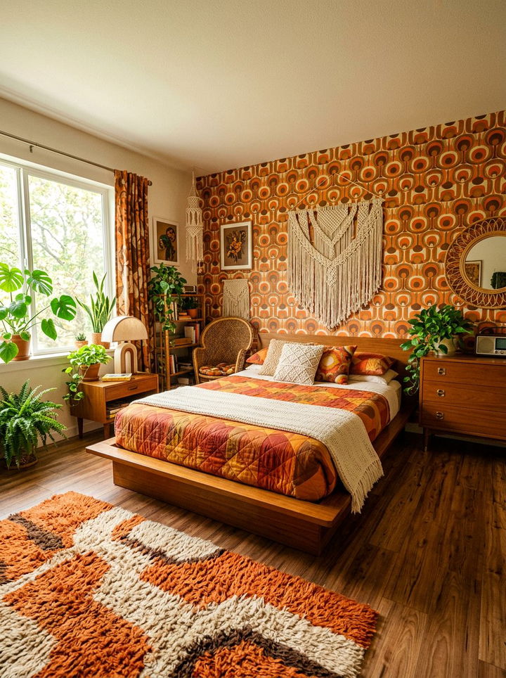 Retro 70s geometric wallpaper - 30 bedroom vintage wallpapers