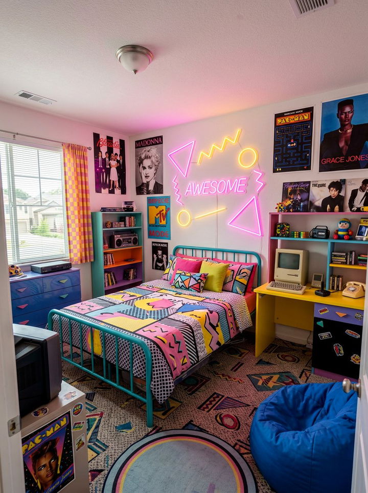 Retro 80s Neon Vibe - 30 neon color bedroom ideas