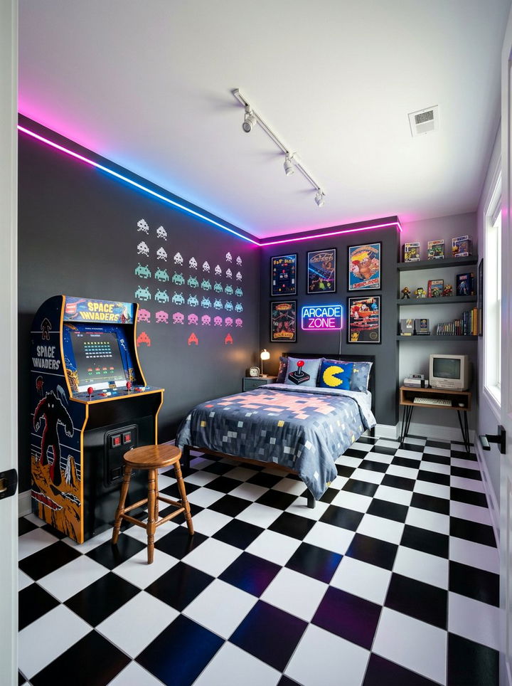 Retro Arcade Bedroom - 30 geek bedroom ideas