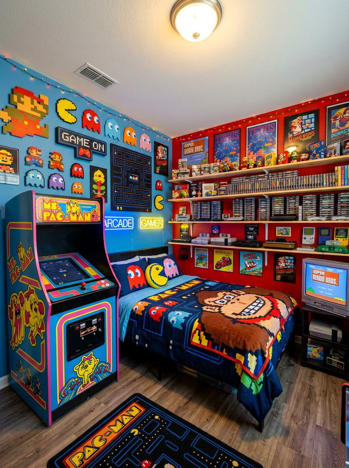 Retro Arcade Gaming Bedroom - 30 gaming bedroom ideas