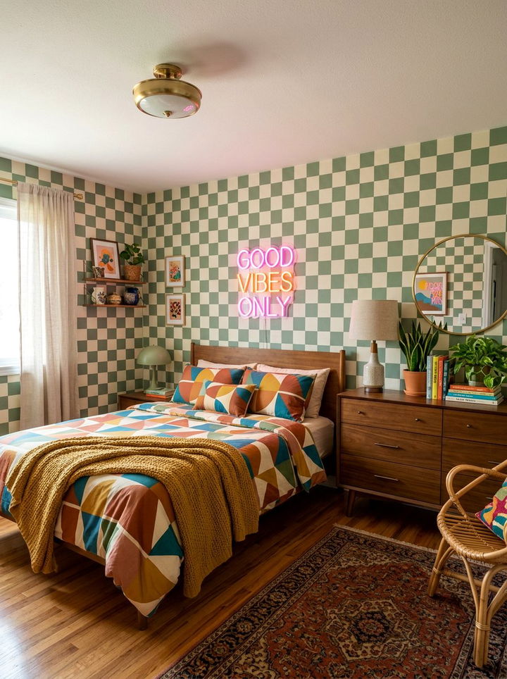 Retro Checkered Pattern Wallpaper - 30 bedroom peel and stick wallpapers
