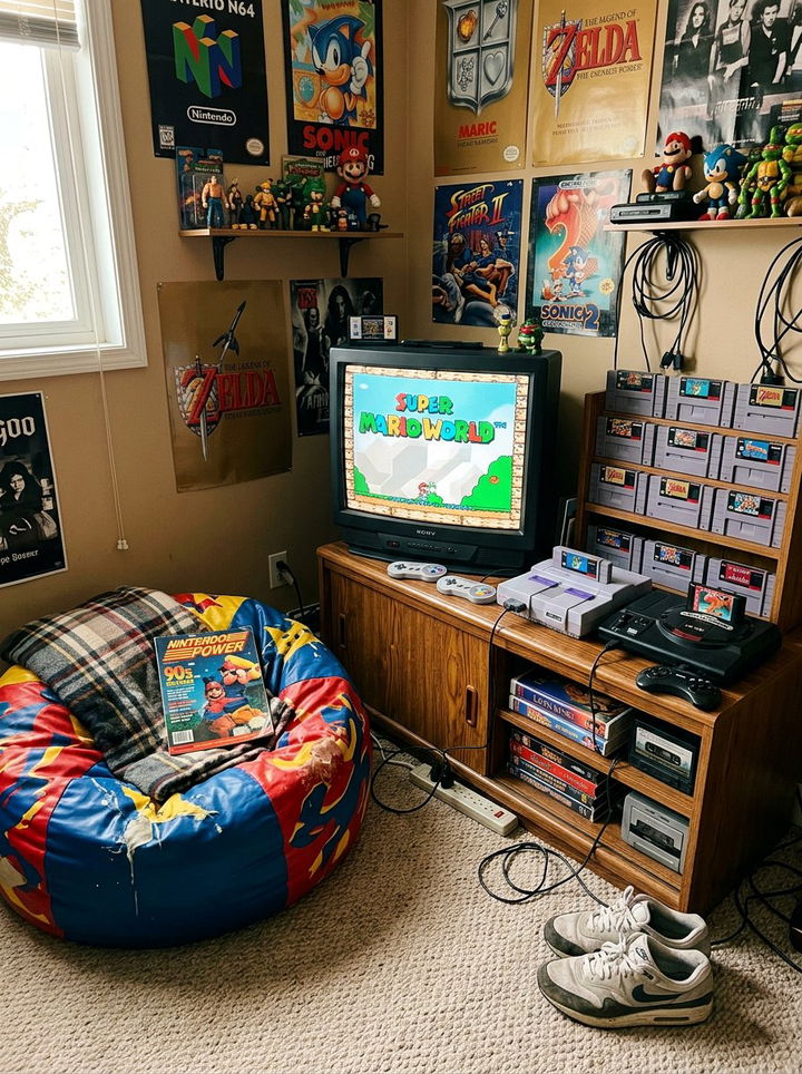 Retro Console Setup - 30 video game bedroom ideas