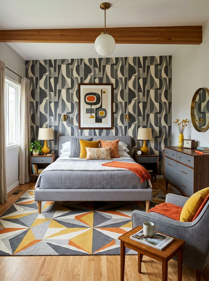 Retro Gray Patterned Bedroom - 30 gray bedroom furniture ideas