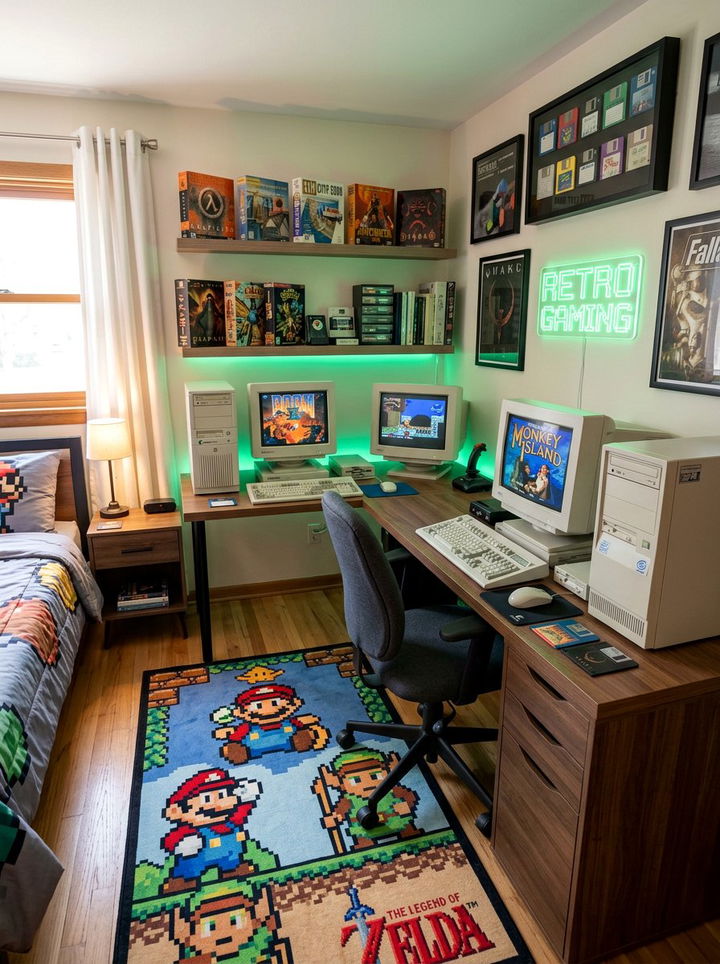 Retro PC Gaming Bedroom - 30 geek bedroom ideas