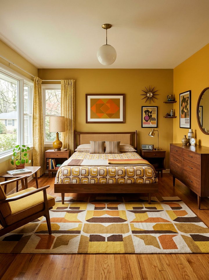 Retro Yellow Mid Century Bedroom - 30 yellow bedroom decor ideas