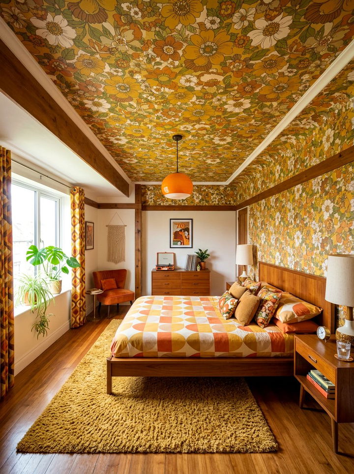 Retro floral ceiling wallpaper - 30 bedroom ceiling wallpapers