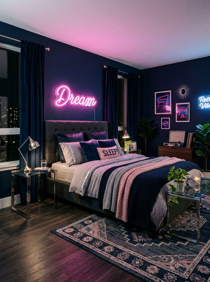 Retro neon bedroom - 30 retro bedroom ideas