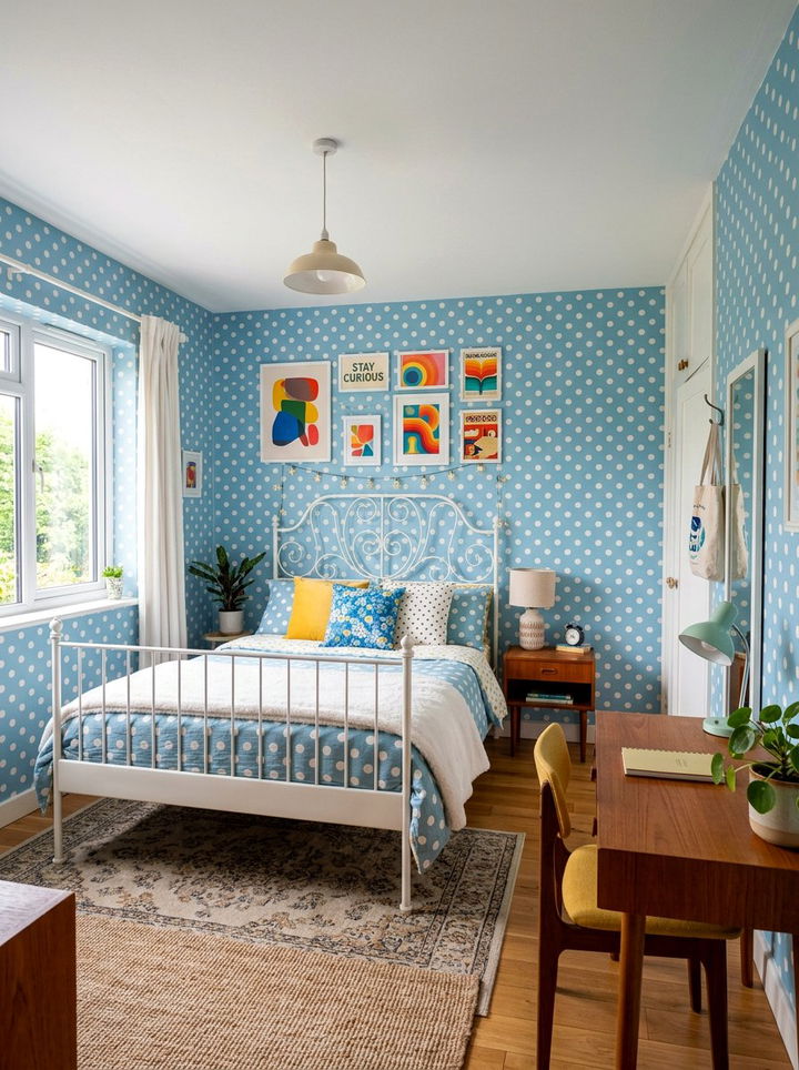 Retro polka dot wallpaper - 30 bedroom vintage wallpapers