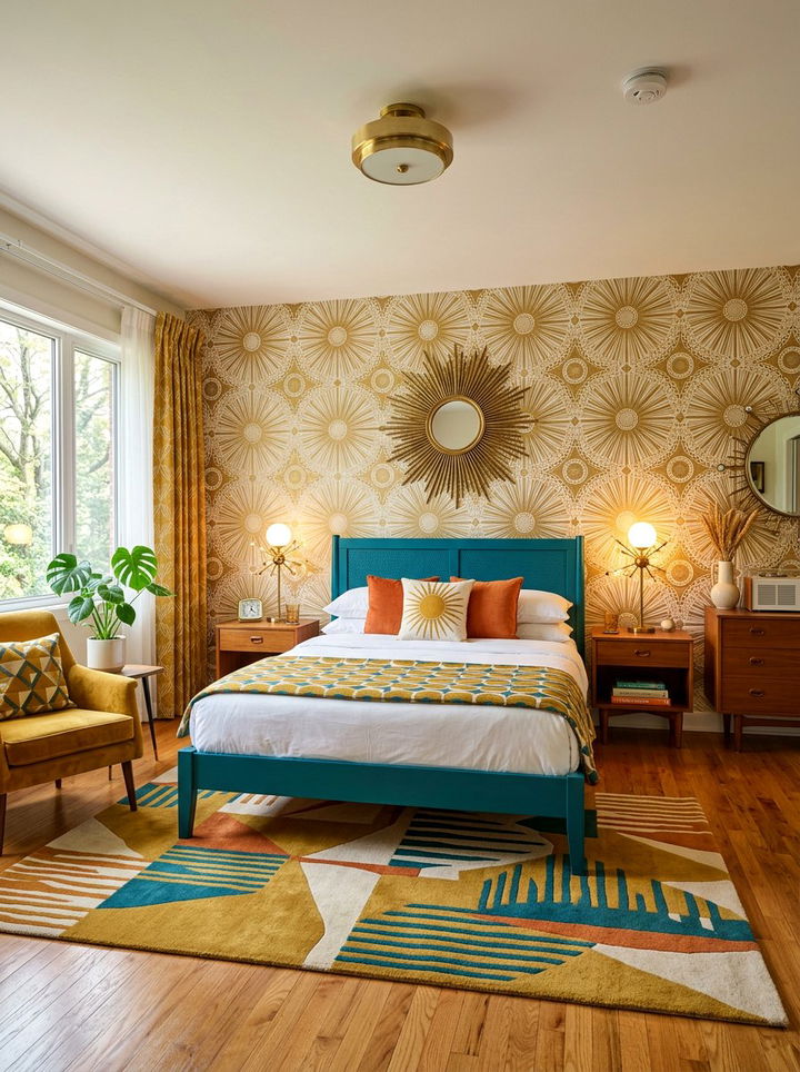 Retro sunburst wallpaper - 30 bedroom vintage wallpapers