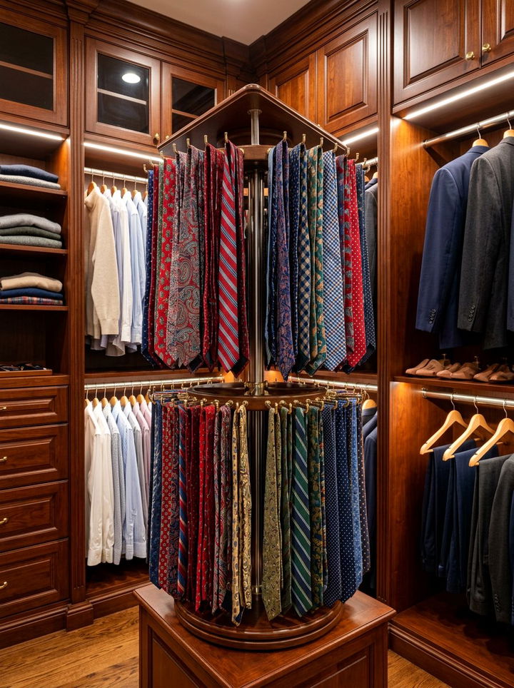 Revolving Tie Rack - 30 bedroom tie storage ideas