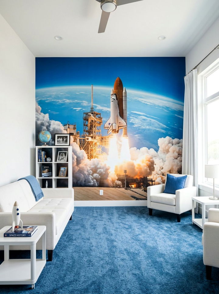Rocket Launch Wallpaper - 30 planet bedroom ideas