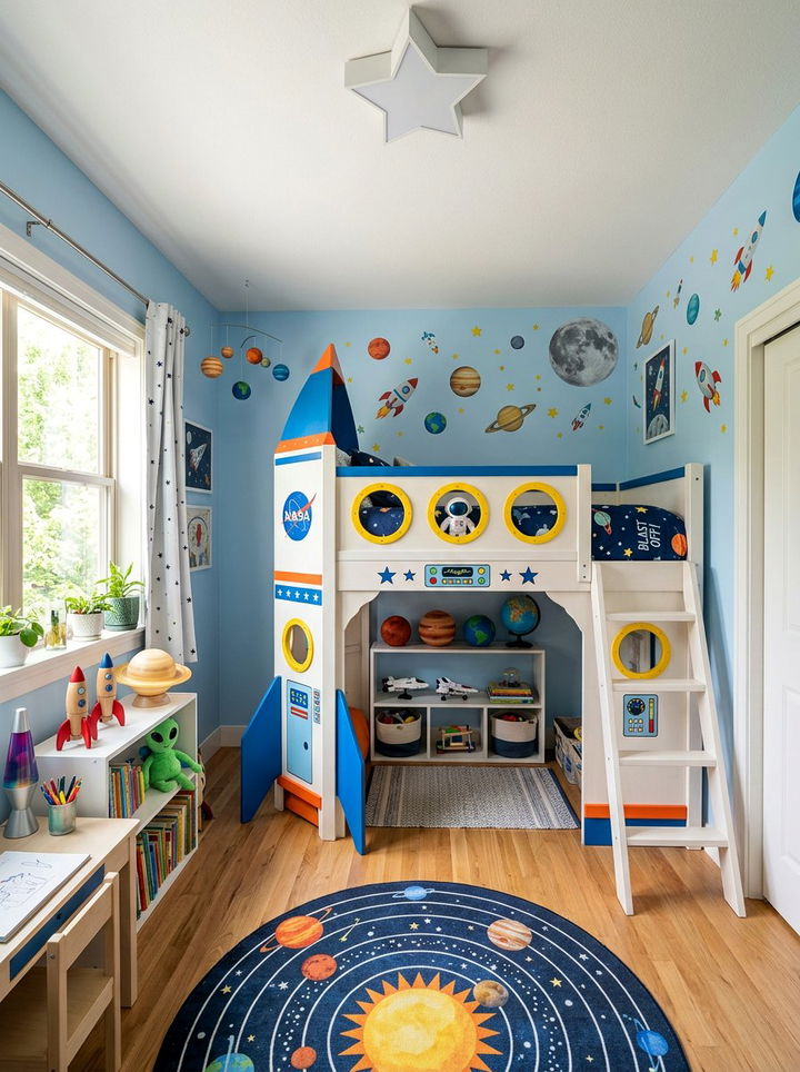 Rocket Ship Bed - 30 space themed bedroom ideas