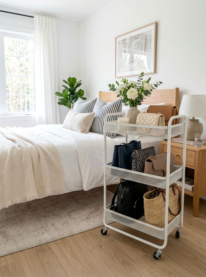 Rolling Cart For Handbags - 30 bedroom bag storage ideas