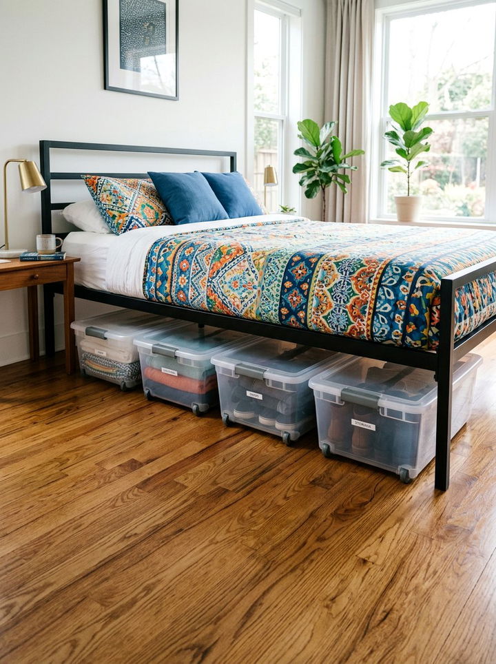 Rolling Plastic Under Bed Bins - 30 bedroom under bed storage ideas