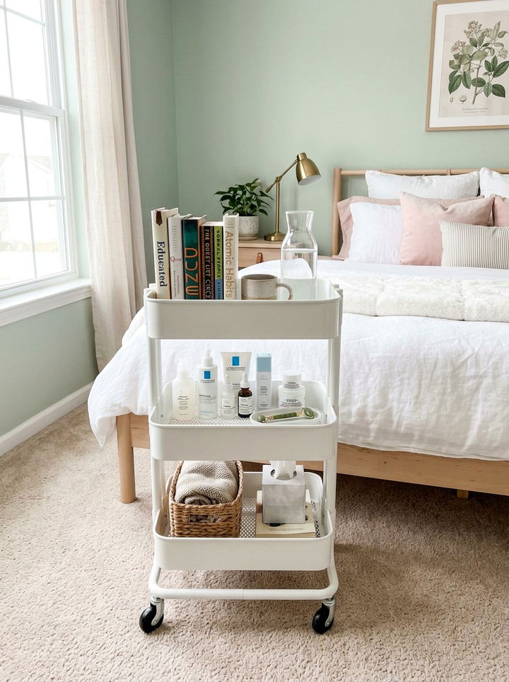 Rolling Storage Cart - 30 bedroom storage tips