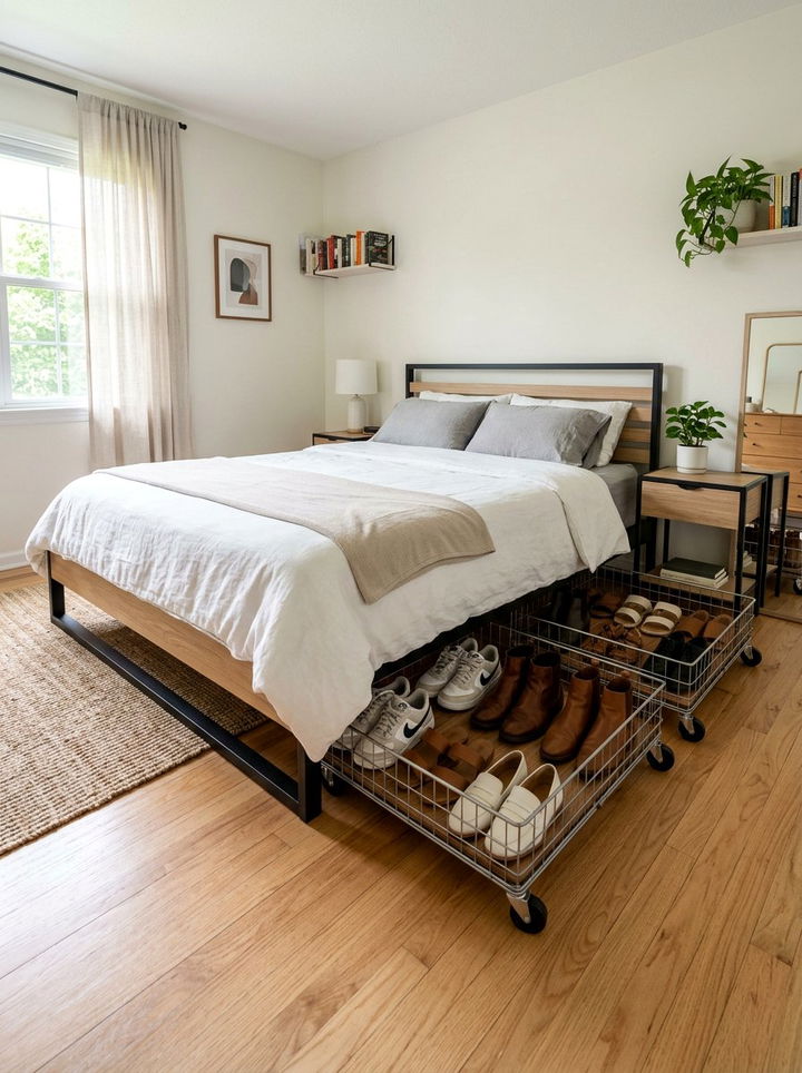 Rolling Under Bed Trays - 30 bedroom organization hacks