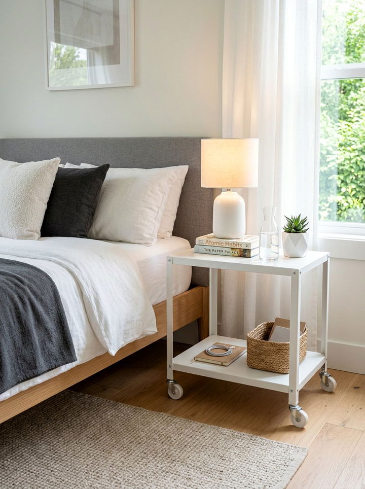 Rolling bedside cart - 30 temporary bedroom ideas
