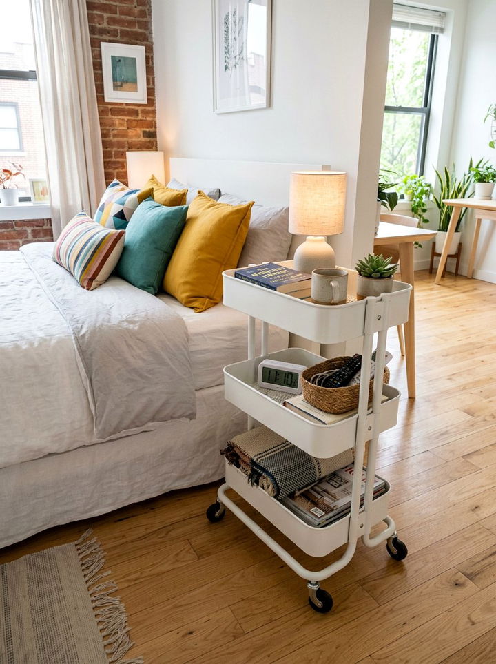 Rolling storage cart - 30 cheap bedroom furniture ideas