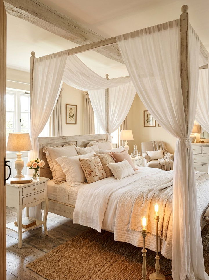 Romantic canopy shabby chic bedroom - 30 French shabby chic bedroom ideas