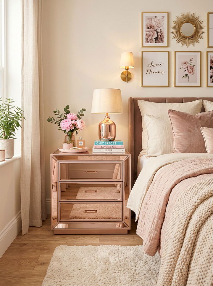 Rose Gold Mirrored Nightstand - 30 bedroom mirrored nightstands