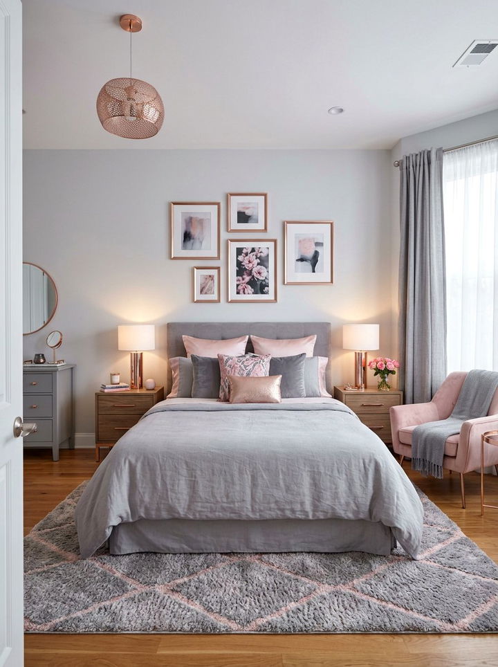 Rose Gold Pink and Gray Bedroom - 30 pink gray bedroom ideas