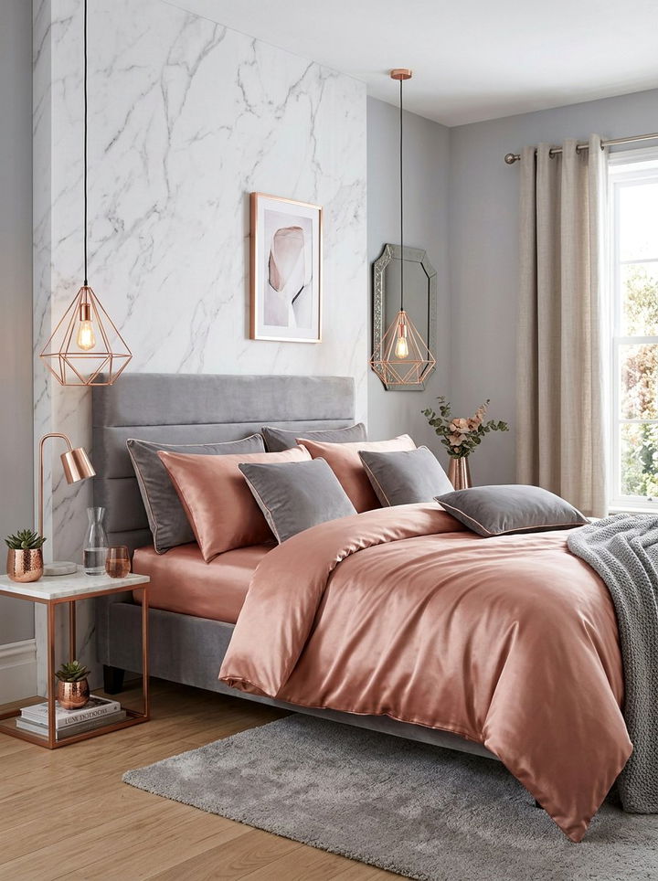 Rose Gold Satin Bedding - 30 satin bedroom ideas