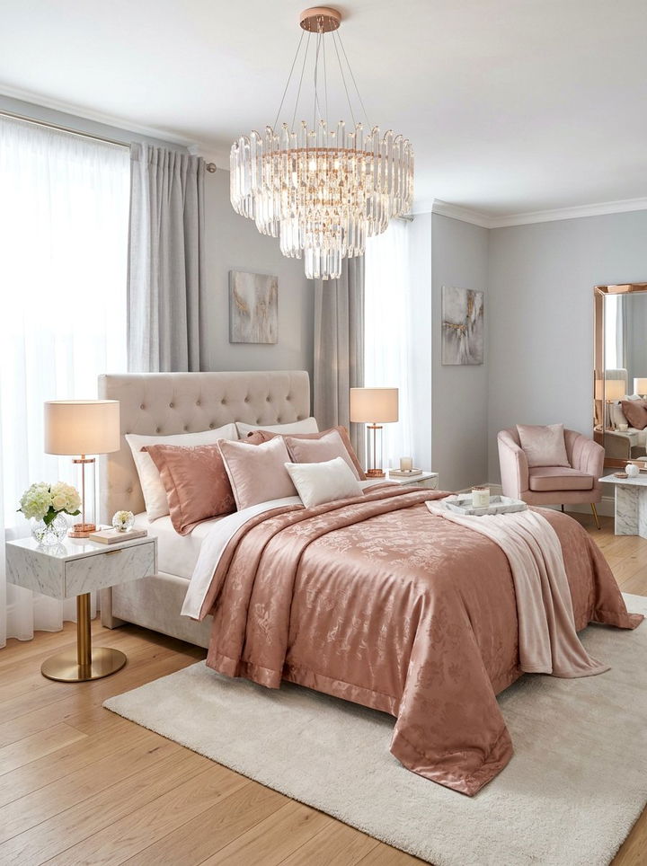 Rose Gold Satin Bedspread - 30 bedroom satin bedding ideas