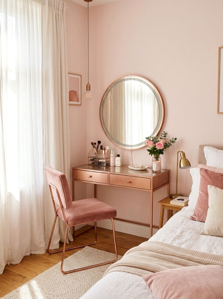 Rose Gold Vanity - 30 metal accent bedroom ideas