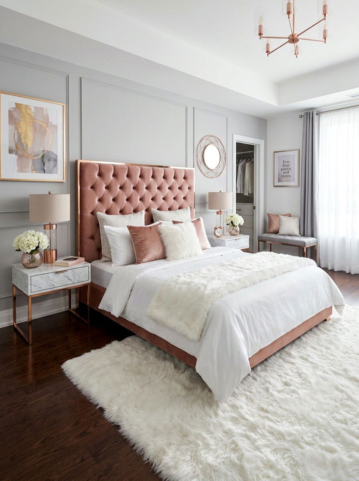 Rose Gold Velvet Padded Headboard - 30 bedroom velvet headboards