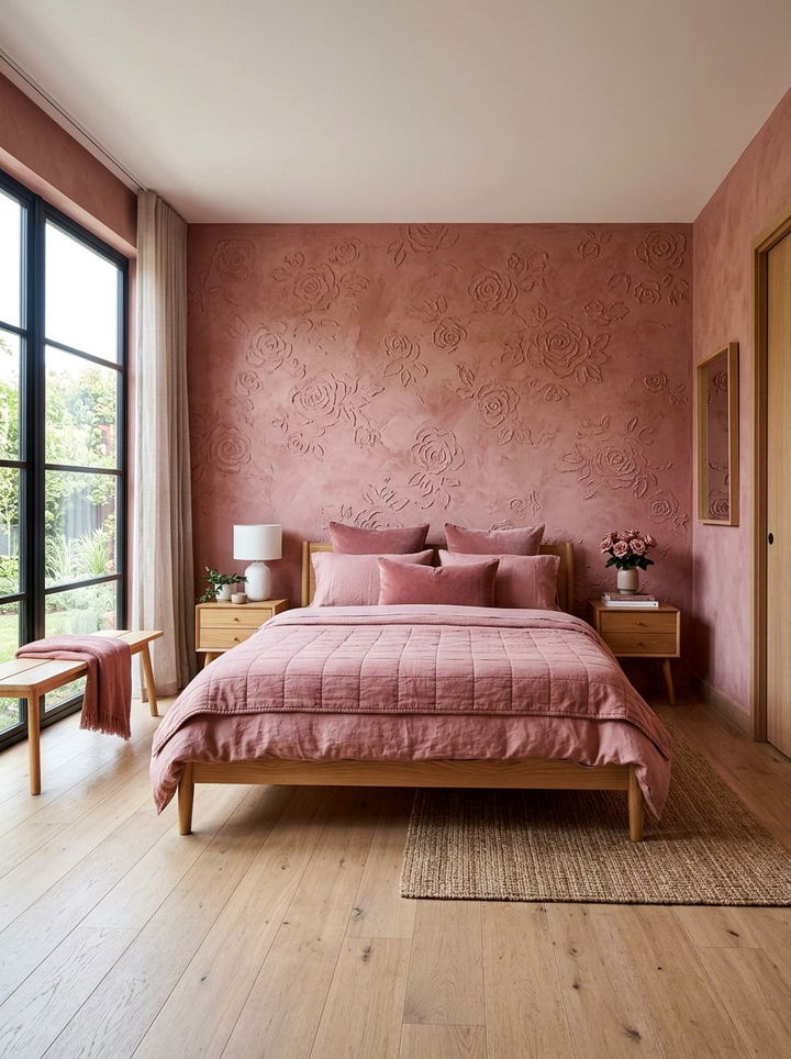 Rose Textured Wall Bedroom - 30 rose bedroom ideas